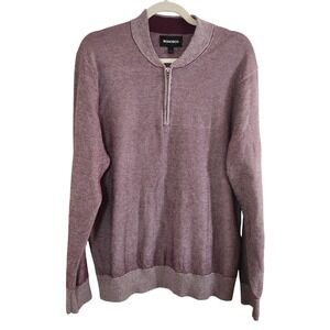 BONOBOS Mens Quarter 1/4 Zip Pullover Sweater Burgundy White Knit Top Size Large